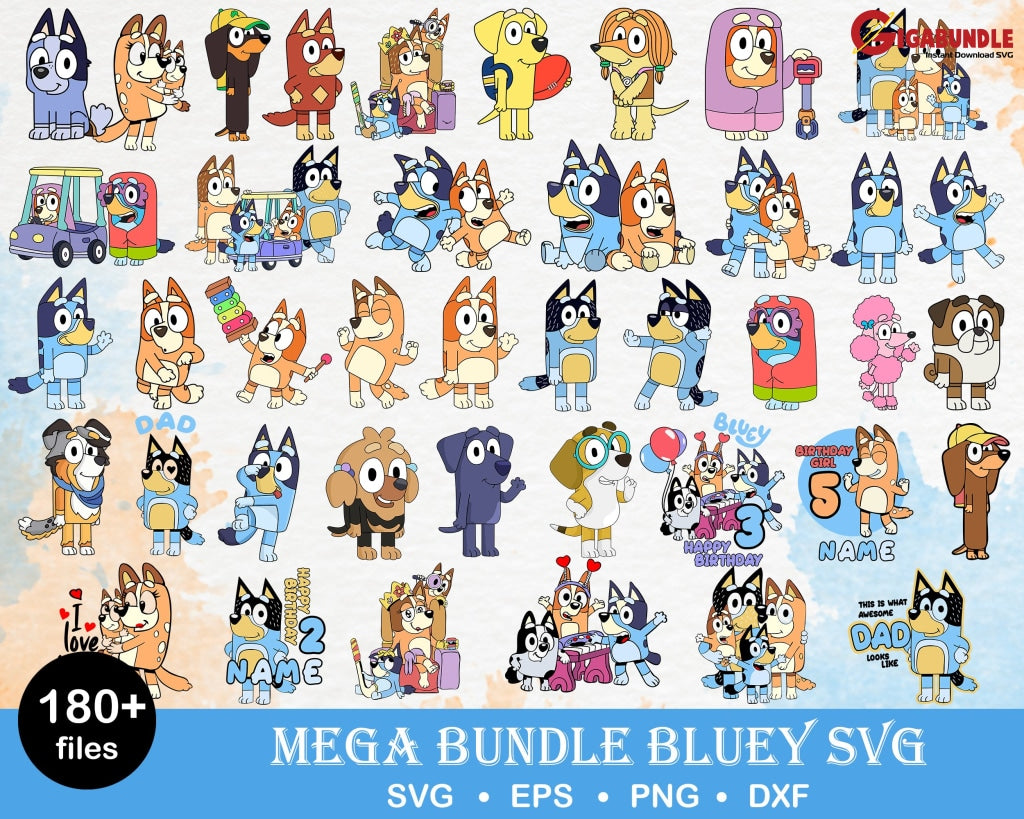 180+ Bundle Bluey Svg Vector Bluey Heeler Cutfile Clipart Bundle Silhouette Birthday Cut