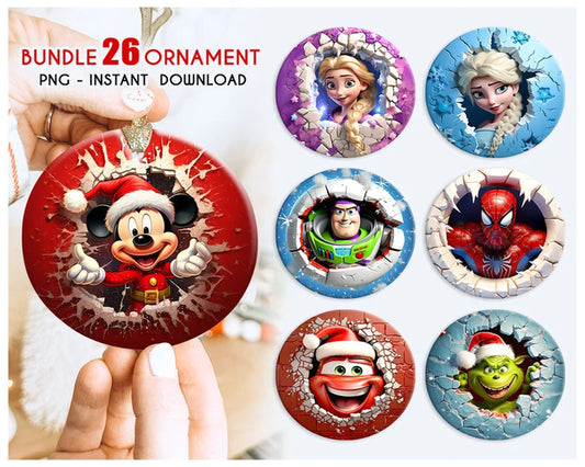 26 Files 3D Cartoon Movie Christmas Break Through Ornament Sublimation PNG