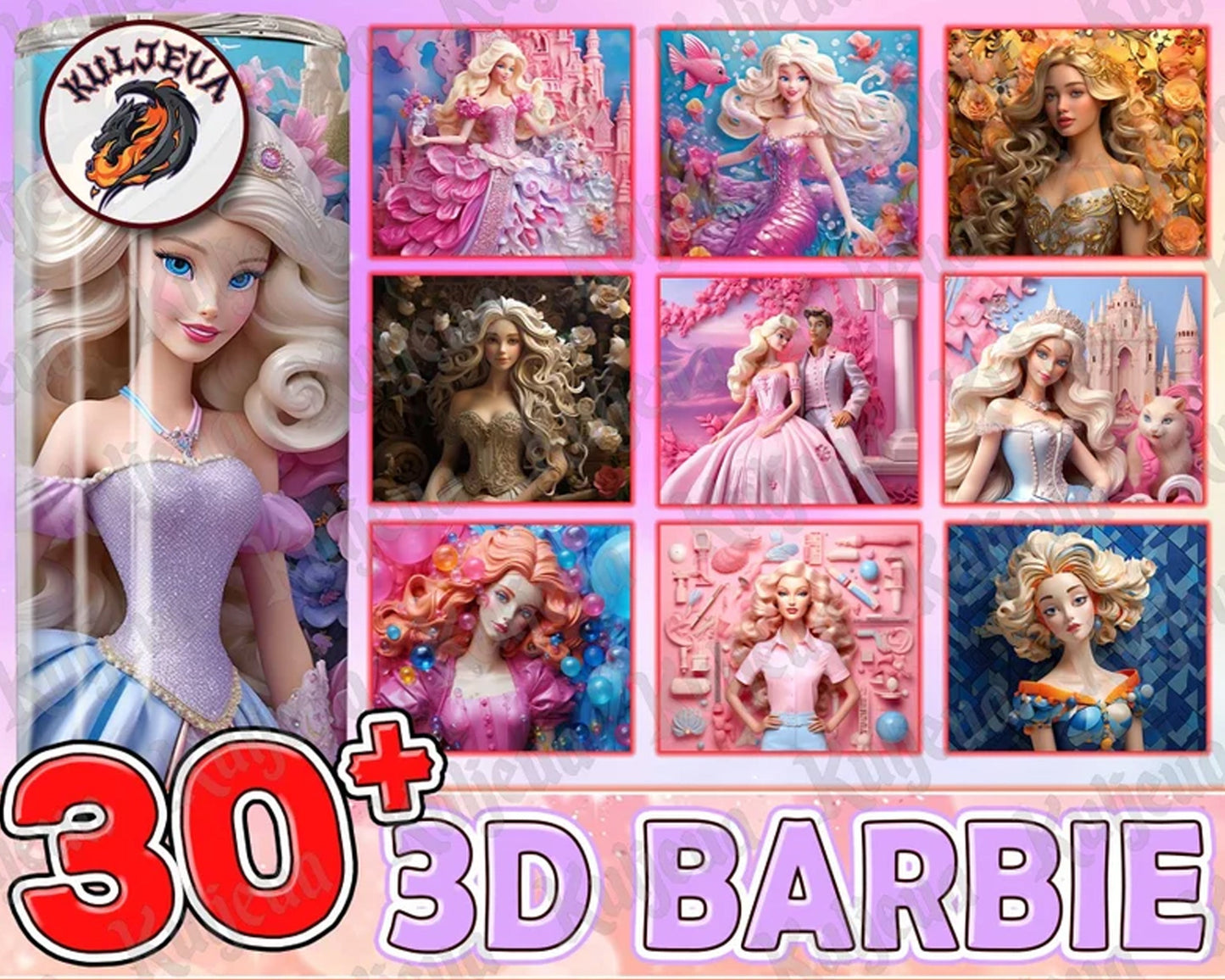 Mega 3D All Styles Princess 20oz Skinny Tumbler Bundle Design, 3D Floral Cartoon Tumbler Bundle, 3D Doll Tumbler Design PNG, Easy Download