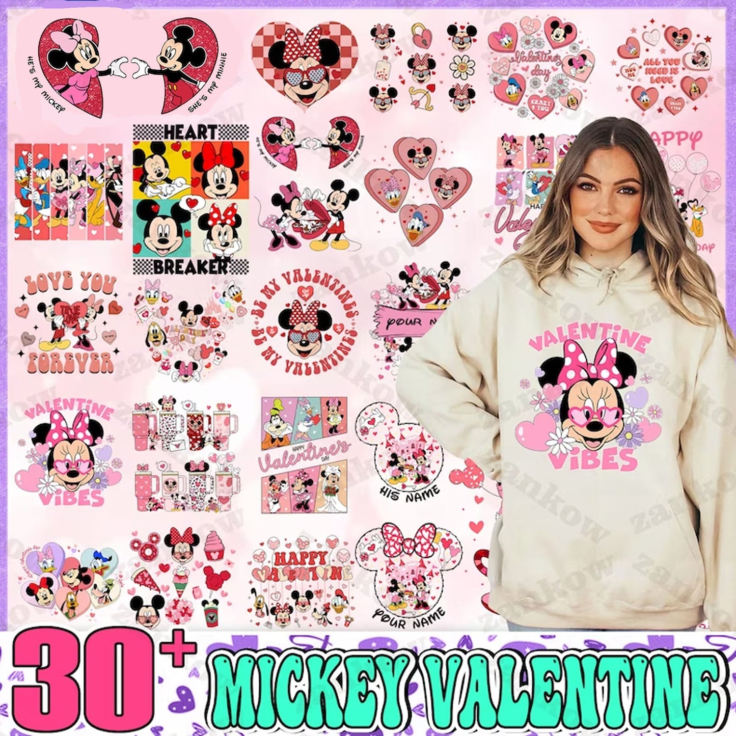30+ Cartoon Valentine Bundle, Instant Download