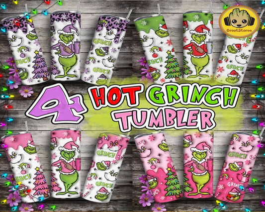 4 Hot Christmas Tumbler Design Wrap Bundle, Pink Christmas 20oz Skinny