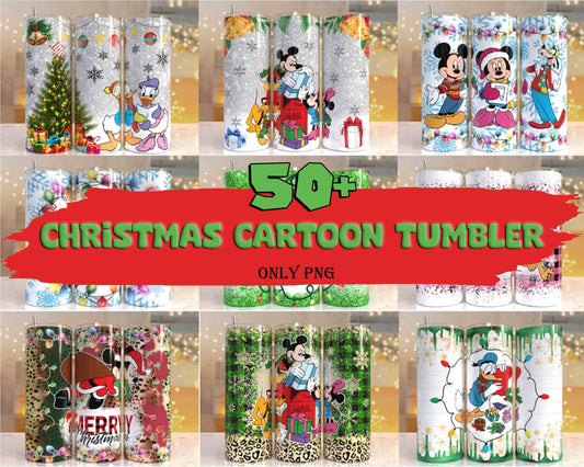 50+ Cartoon Print Tumbler, Skinny Tumbler, Christmas 20 oz Skinny Tumbler
