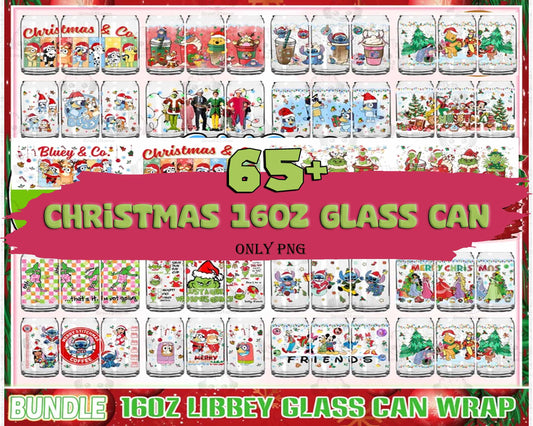 65+ Christmas Movie 16oz Glass Can Wrap Png Bundle