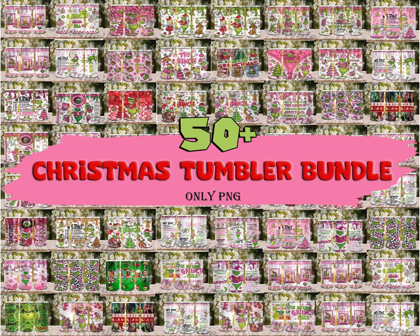 Bundle 50+ 3D Inflated Pink Christmas 20 Oz Skinny Tumbler