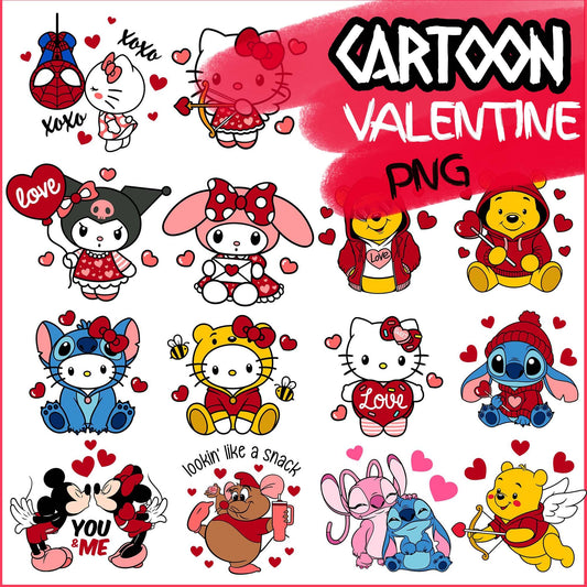 New Cartoon Valentine Bundle, Instant Download