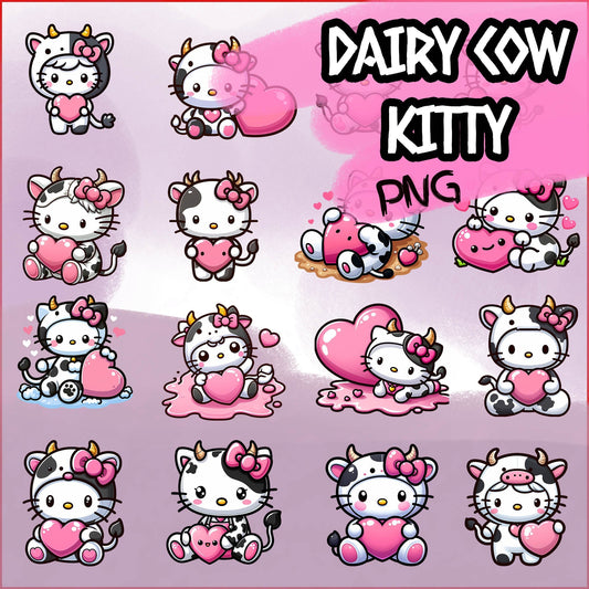 Dairy Cow Kitty Valentine Png Bundle