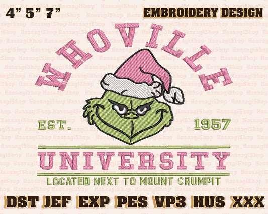 Greench University Embroidery Machine Design, Christmas Green Monster Embroidery