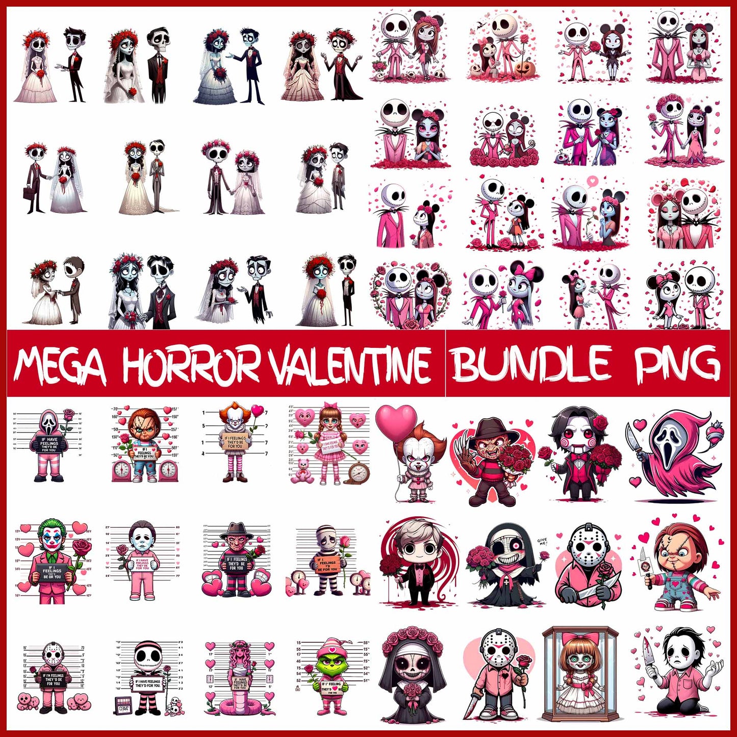 Mega Horror Movies Valentine Png Bundle, Happy Valentine Png