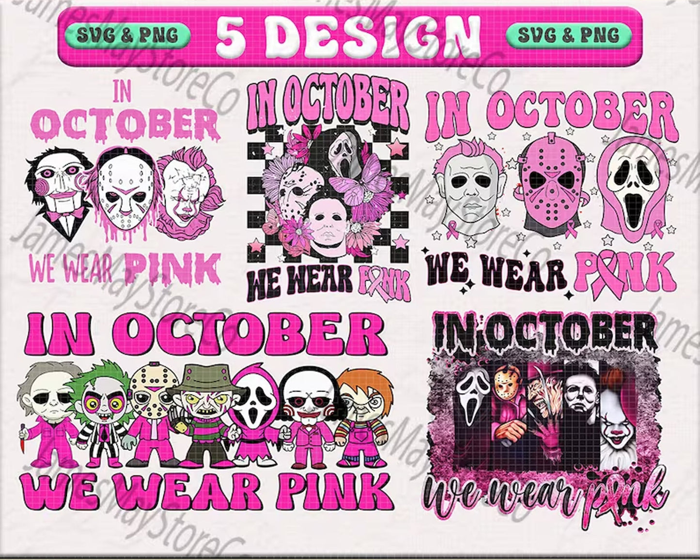 In October We Wear Pink Png, Breast Cancer Awareness Png, Horror Movie Png
