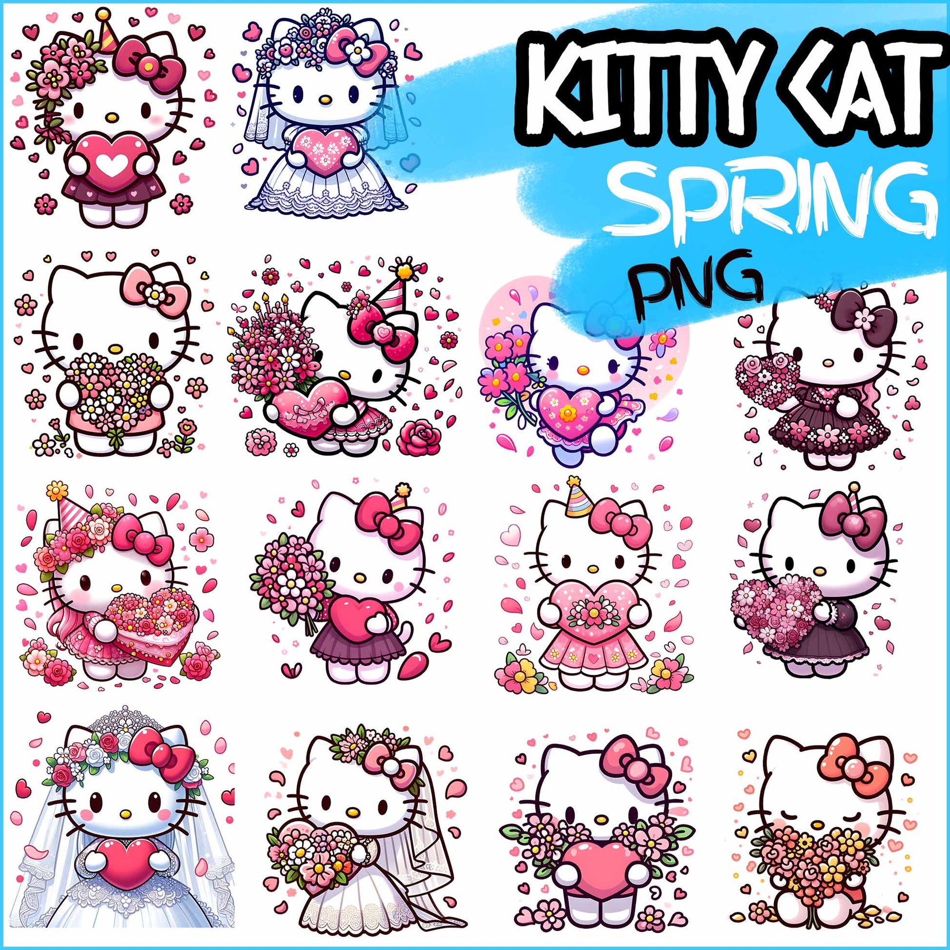 Kitty Spring Bundle Png, Spring Season