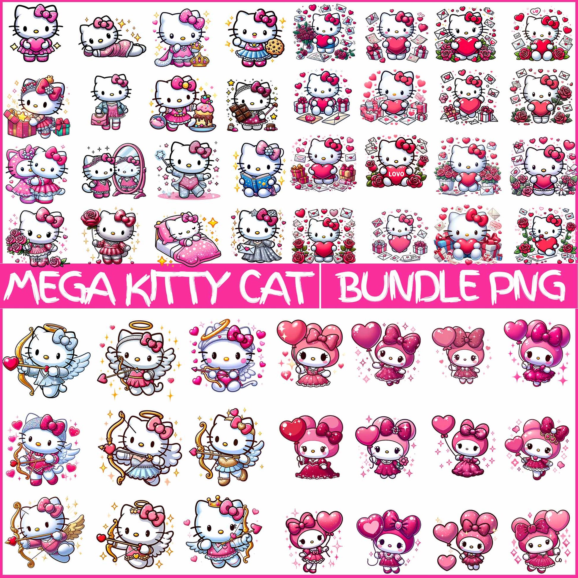 Mega Kitty Valentine Bundle Png, Valentine Day Png