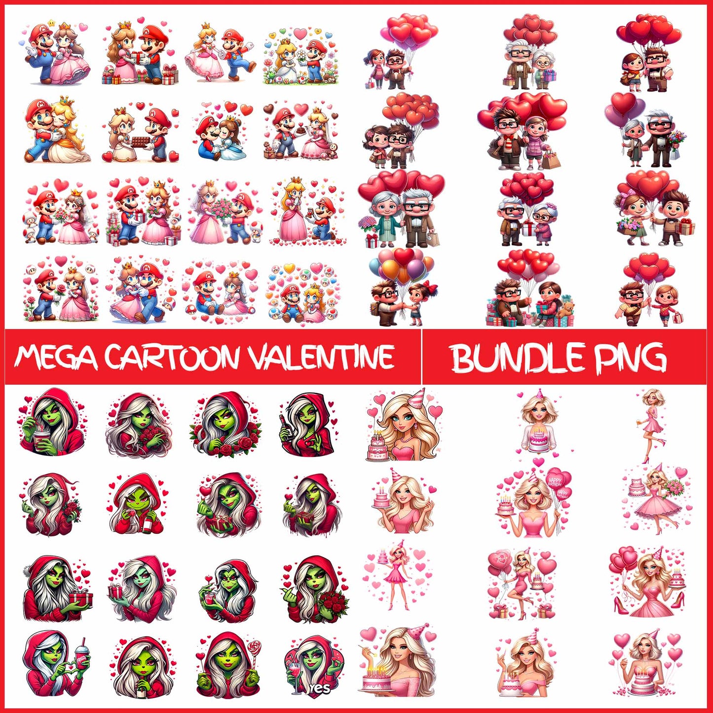 Mega Cartoon Valentine Png Bundle, Disney Valentine Png