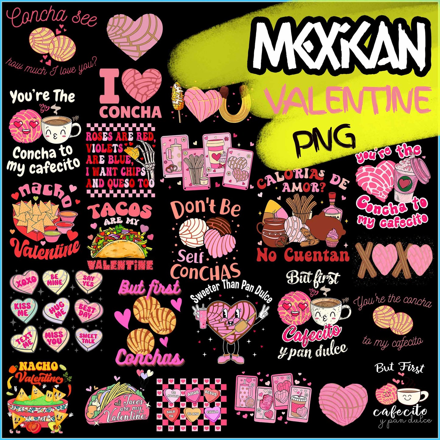 Mexican Valentine Png Bundle, Candy Valentines Png, Pan Ducle Valentine