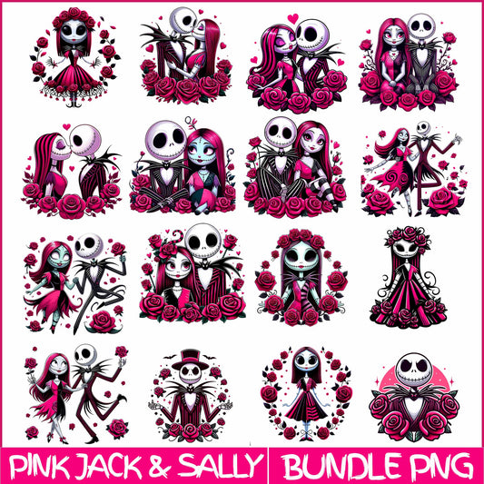 Pink Nightmare Before Christmas Horror Couple Png, Valentine 2024 Png, Digital Download