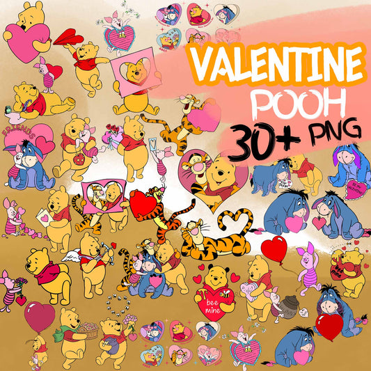 Pooh & Friends Valentine Png Bundle, Disney Valentine Png
