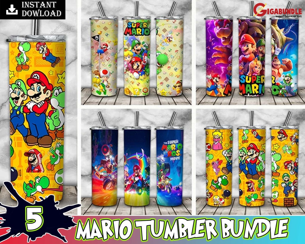 Cartoon Tumbler Wrap Bundle 20Oz Skinny Png Mario Straight Sublimation Design Digital Print