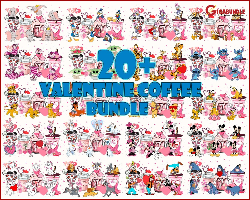 Coffee Drink Valentines Day Png 20 File Bundle Cartoon Character Design Png Pink