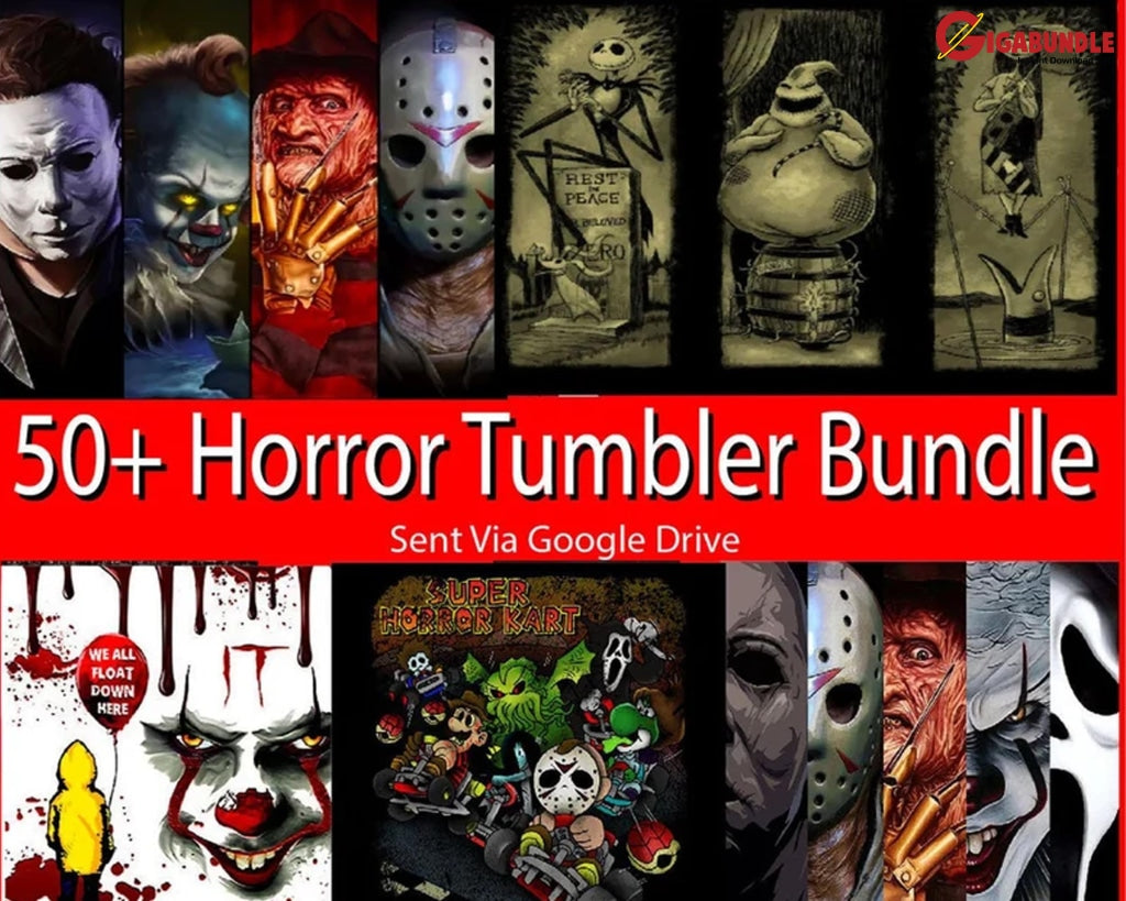 Halloween Png Horror Bundle 50+ Designs 20Oz Tapered And Skinny Download Tumbler File Design Digital