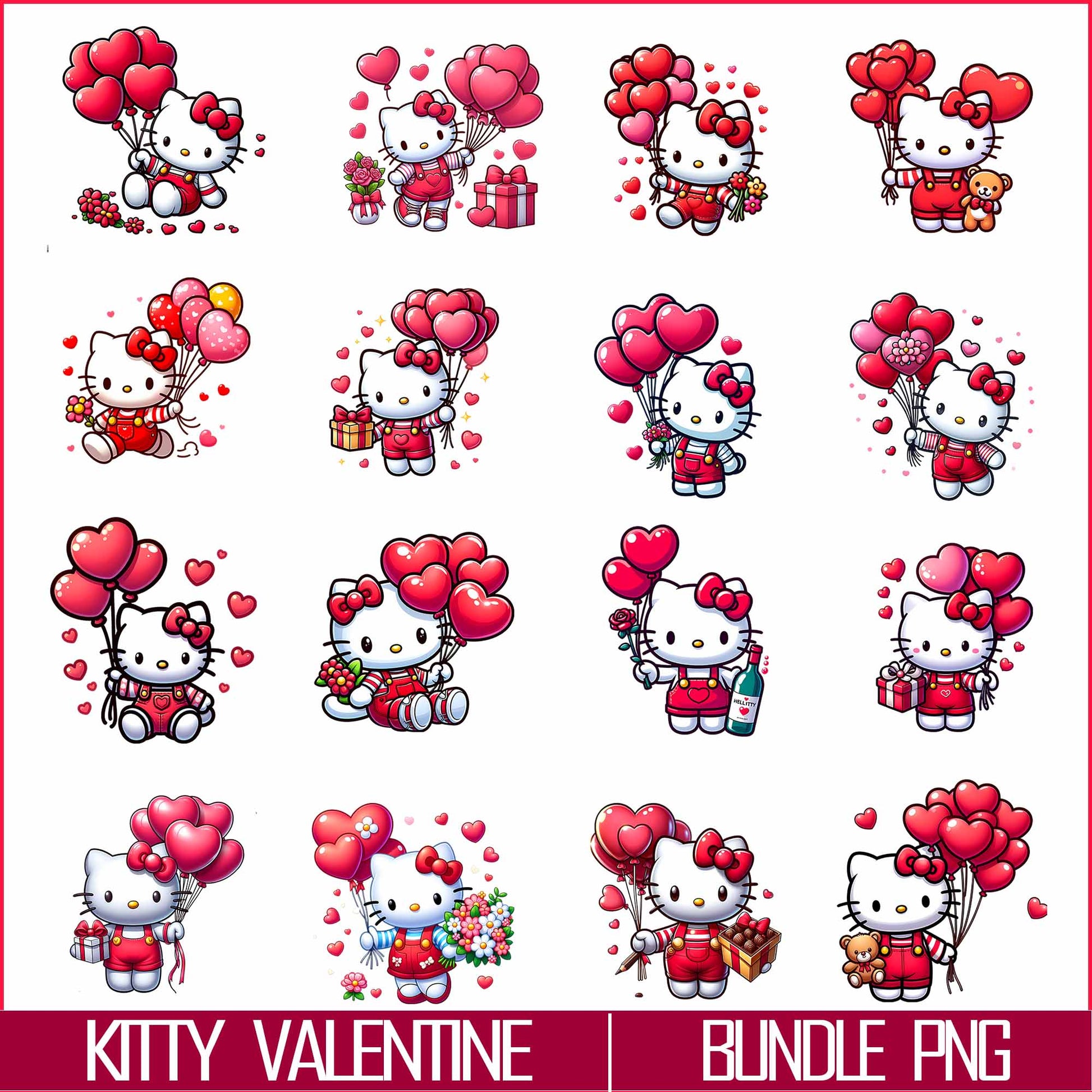 Kitty Cat Valentine Bundle Png, Valentine Cat Png