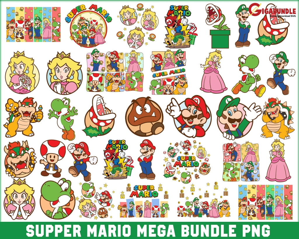 Mario Png Png Bundle Super Bros Instant Digital Download Characters For Shirt Cake Topper Birthday