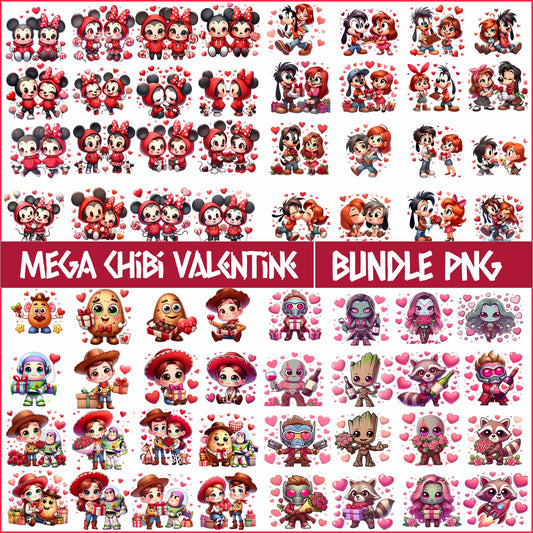 Mega Chibi  Cartoon Valentine Png Bundle, Happy Valentine Png