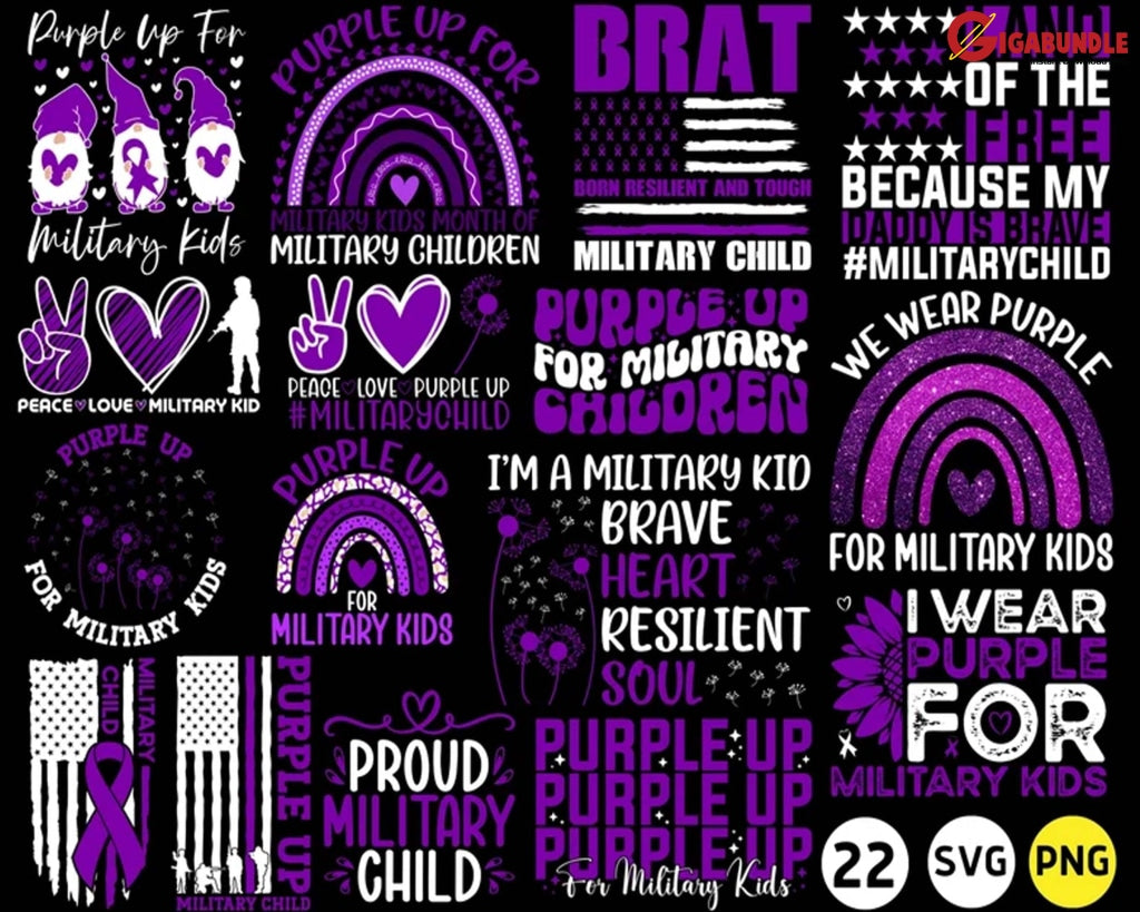 New 22 Purple Up Military Child Svg Png Bundle Month Of The Kids