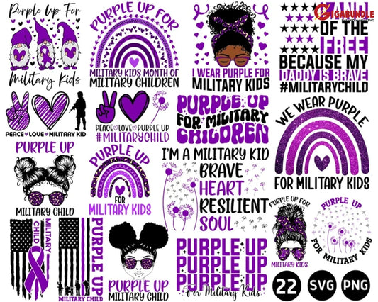 New 22 Purple Up Military Child Svg Png Bundle Month Of The Kids