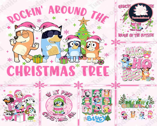 10+ Pink Blue Dog & Christmas Png Bundle, Blue Dog and Family Png