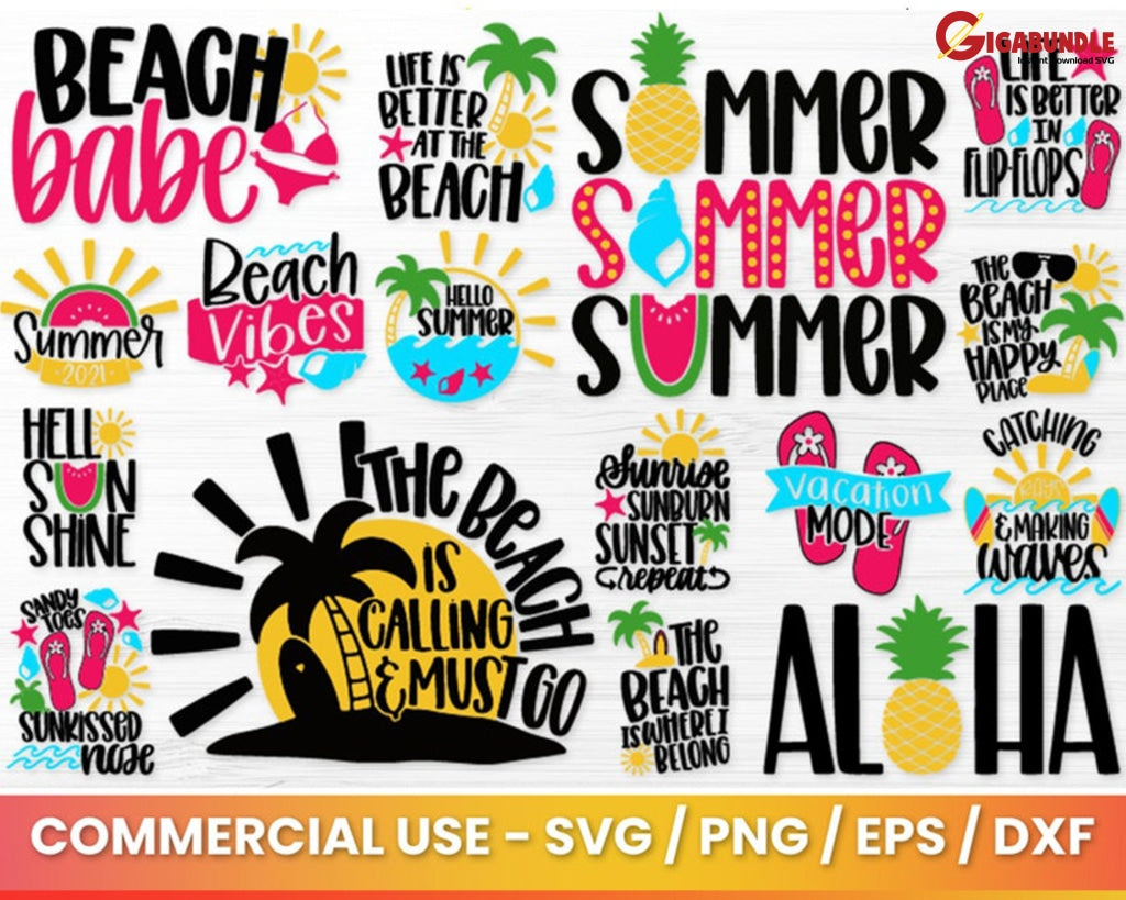 Summer Bundle Svg Cut Files Commercial Kids Quotes Beach Shirt