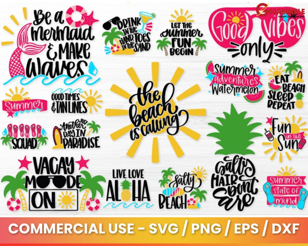 Summer Bundle Svg Cut Files Commercial Kids Quotes Beach Shirt